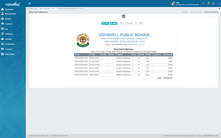 Daily fee collection report