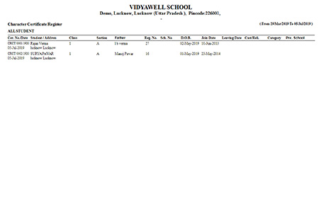 Character certificate report